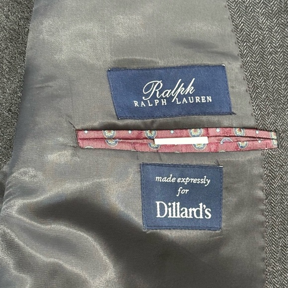 Ralph Lauren Blazer Gray Herringbone Wool Blend 52R Made In Canada Dillard’s Men - Picture 6 of 9